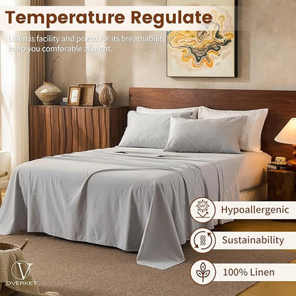 100% Linen Sheets King Size, Breathable & Durable 4-Piece Bed Flax Sheet Set - Image 5
