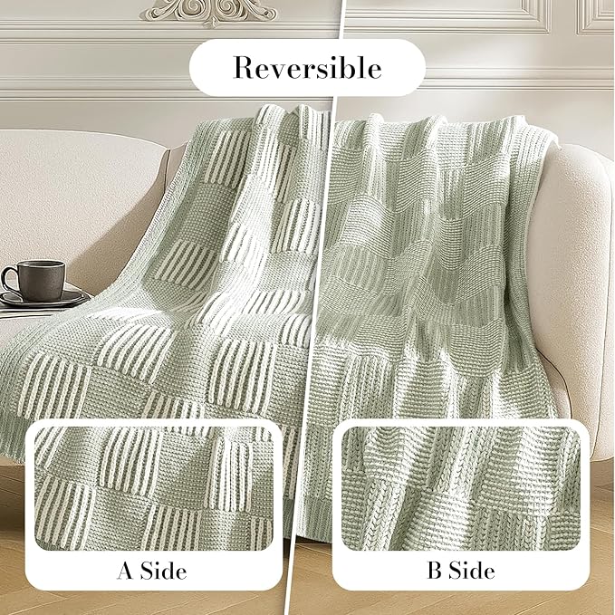 Amélie Home Checkered Knit Throw Blanket - Image 2