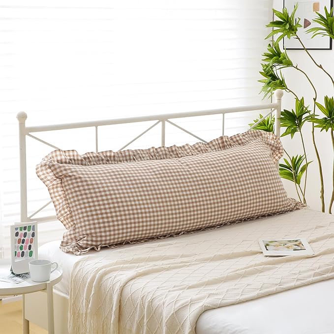 Taupe White Plaid Body Pillow Cover by KMASANIJI