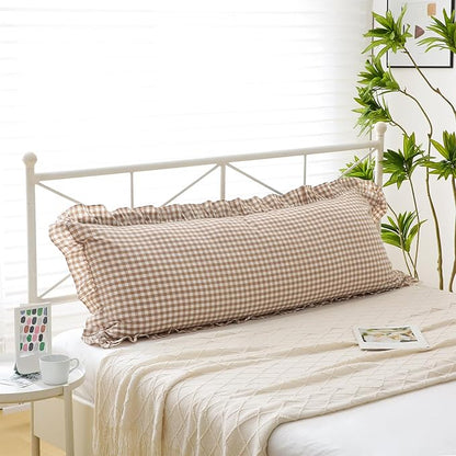 Taupe White Plaid Body Pillow Cover by KMASANIJI
