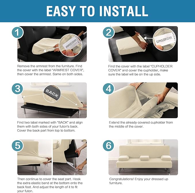 H.VERSAILTEX 4 Pieces Stretch Futon Covers Sofa Bed Slipcover - Image 6