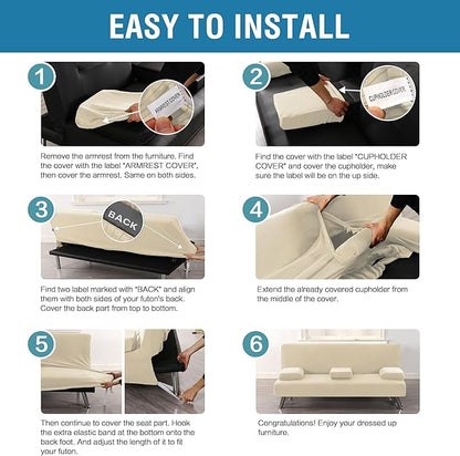 H.VERSAILTEX 4 Pieces Stretch Futon Covers Sofa Bed Slipcover - Image 6