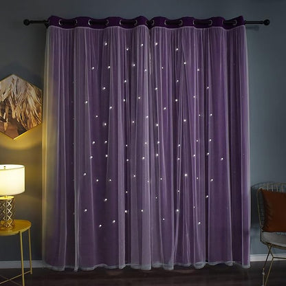 Kinryb Star Cutout Blackout 95 Inches Curtains Double Layer - Image 2
