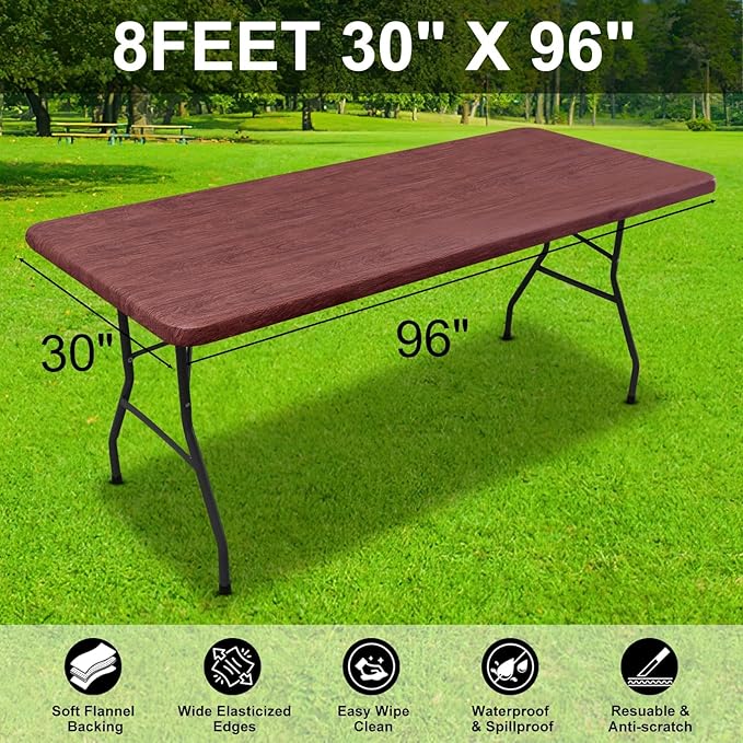 Smiry Rectangle Picnic Tablecloth, Waterproof Elastic Fitted Table Covers - Image 6