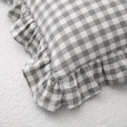 2 Pack Grey White Plaid Ruffle Gingham Lumbar Pillow Covers, 100% Washed Cotton - Image 7