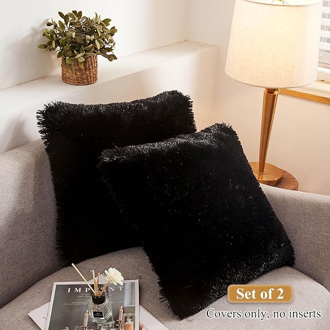 XeGe Faux Fur Throw Pillow Covers, Shaggy Fluffy Cushion Covers, Plush Furry - Image 2