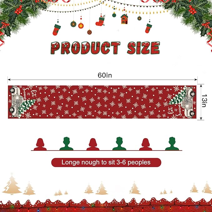 OTOSTAR Truck Christmas Tree Let It Snow Christmas Table Runner, Xmas Seasonal - Image 6