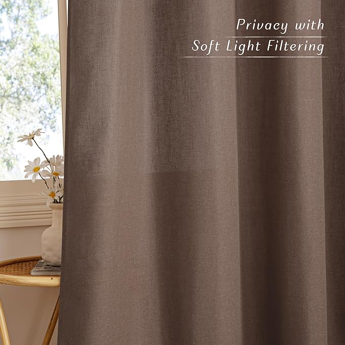 NICETOWN Linen Brown Curtains 84 inch Long, Grommet Privacy Added Thick Flax - Image 5