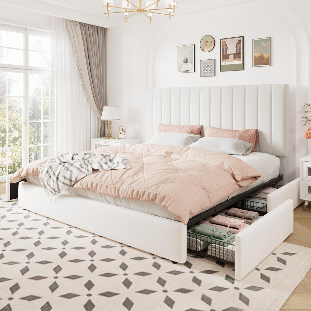 Allewie King Size Storage Bed Frame, Vertical Channel Tufted Adjustable Headb...