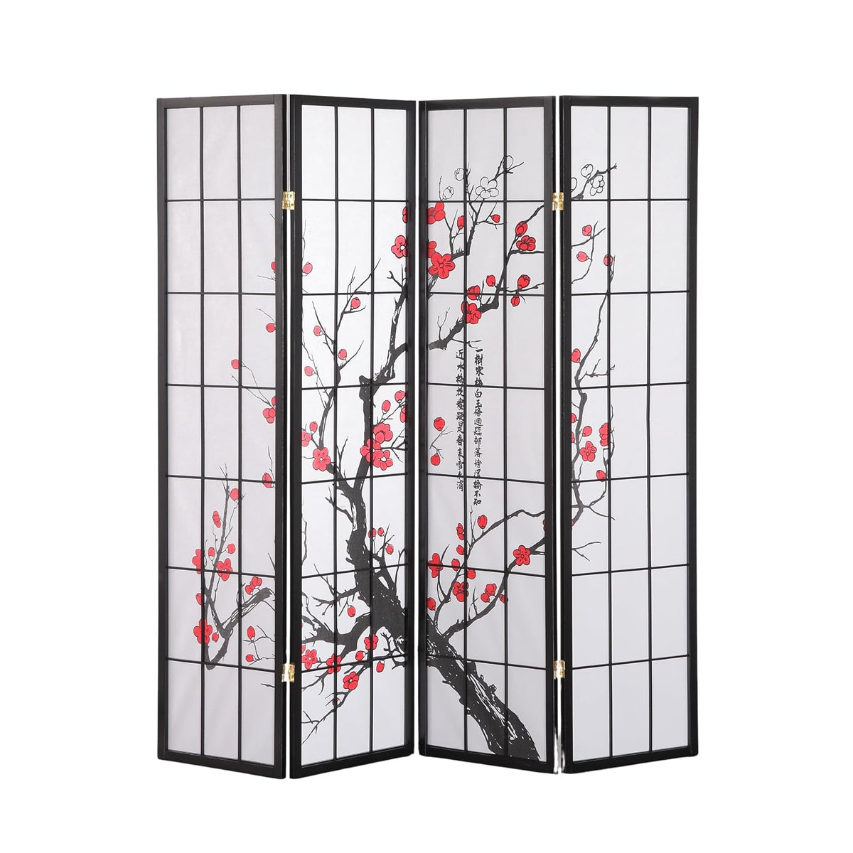 roundhill furniture black japanese 4-panel screen room divider, main product view