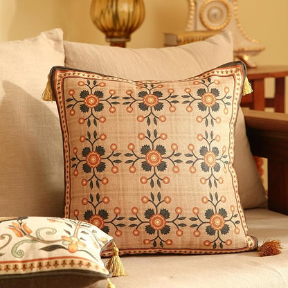 Brown Throw Pillow Covers Set of 2, Floral Farmhouse Linen Accent Pillows Cover - Image 2
