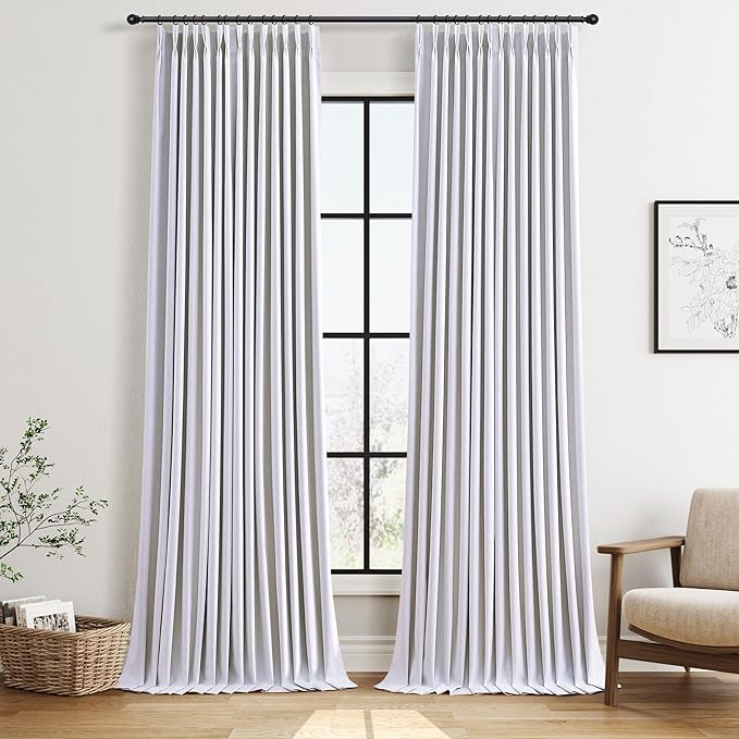 Pinch Pleated 100% Blackout Long Curtains 108 Inch Length Energy Saving Heavy by Joywell
