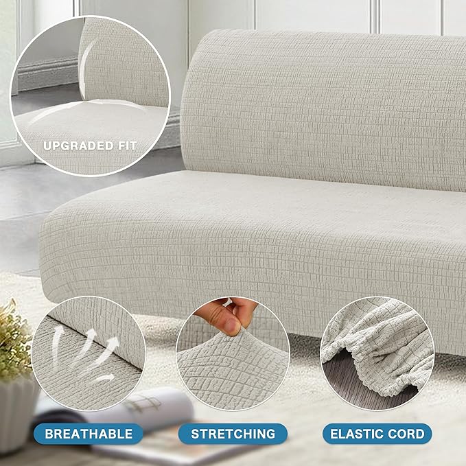 H.VERSAILTEX 100% Waterproof Jacquard Futon Cover Stretch Armless Sofa Cover - Image 5