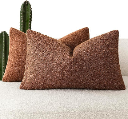 Foindtower Pack of 2 Textured Boucle Throw Pillow Covers Accent Solid by Foindtower