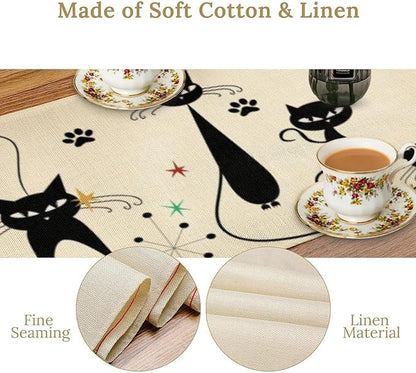 Mid Century Table Runner Minimalist Funny Black Cat Claws Retro Abstract - Image 4