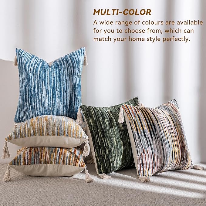 AmHoo Boho Throw Pillow Cover Decorative Bohemian Woven Tufted Striped Farmhouse - Image 5
