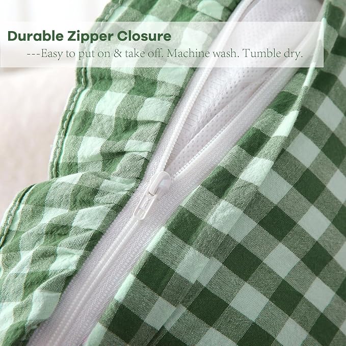 2 Pack Christmas Green White Plaid Ruffle Gingham Lumbar Throw Pillow Covers - Image 5