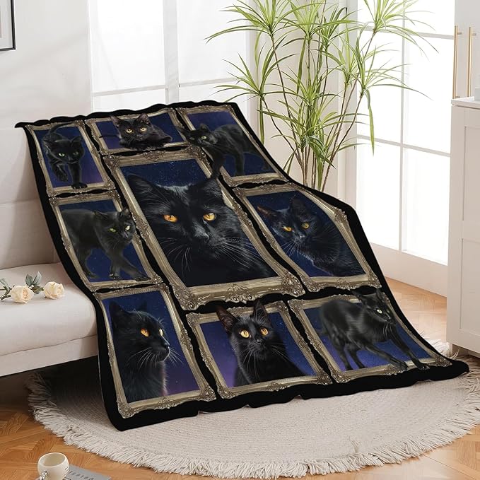Black Cat Blanket Cats Throw Blanket Flannel Stuff Merch Cozy Decor Fleece - Image 7