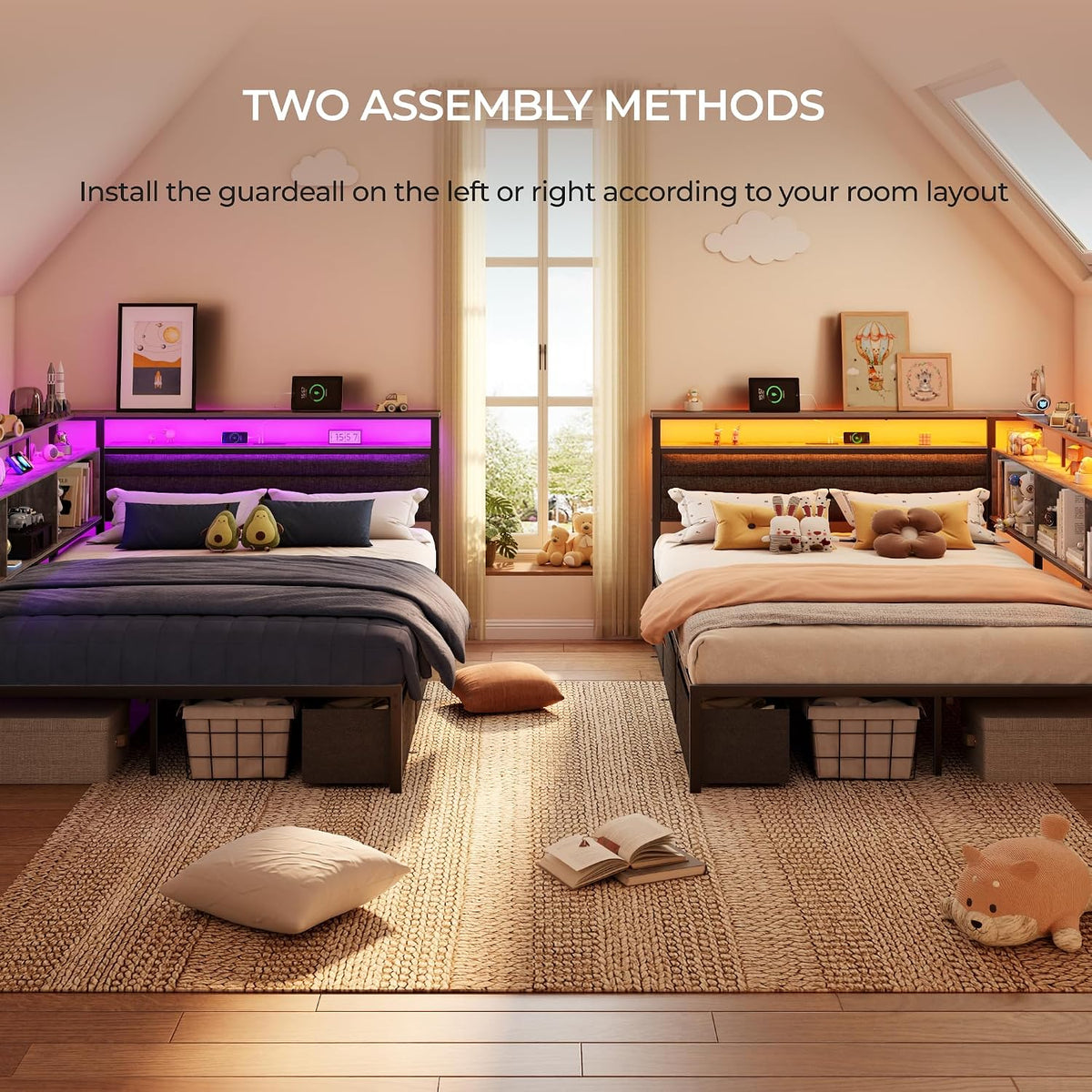 ourpic full corner bed frame with 3 storage, close-up detail