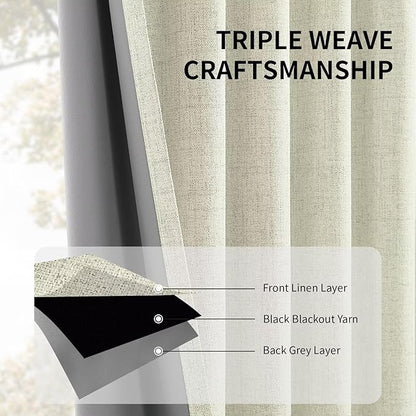 CUCRAF Custom Linen 100% Total Blackout Curtains, Light Beige Back Tab and Rod - Image 5