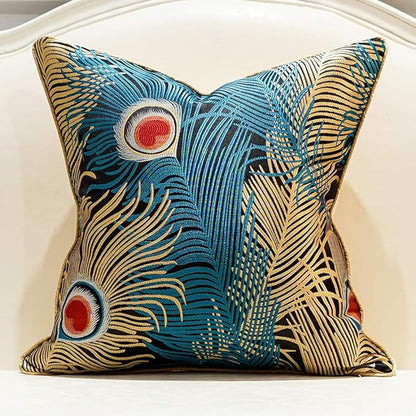 Avigers 20 x 20 Inches Navy Blue Gold Peacock Feathers Cushion Cases Luxury by Avigers