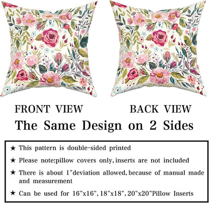 Spring Summer Flower Throw Pillow Covers 24x24 Inch Watercolor Peony Pillowcase - Image 5