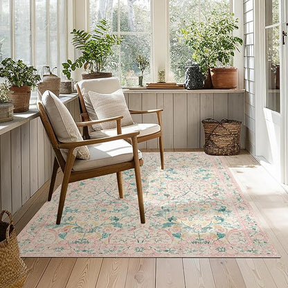 MUJOO 3x5 Pink Rug Washable, Floral Area Rug - Image 7