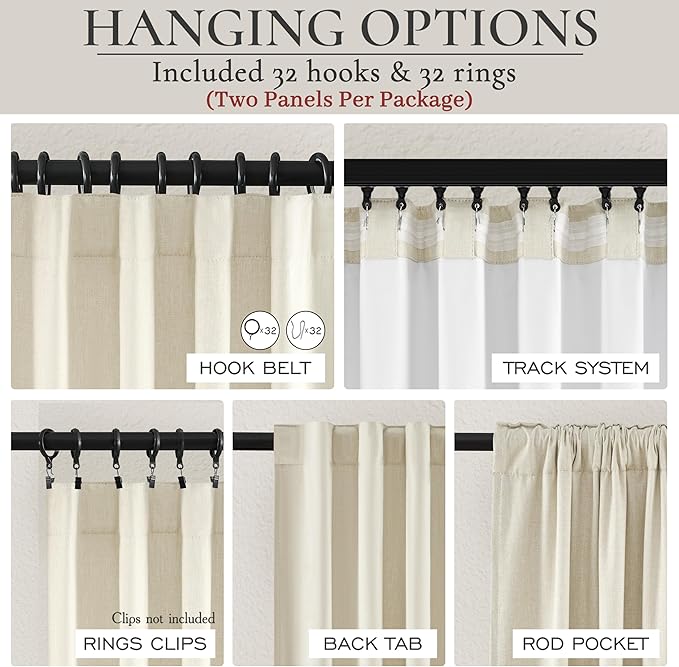 Warm Cream Thick Linen Black Out Curtains 86 Inch Long - Image 3