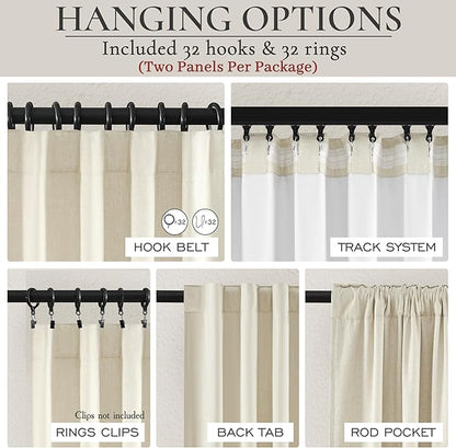 Warm Cream Thick Linen Black Out Curtains 86 Inch Long - Image 3