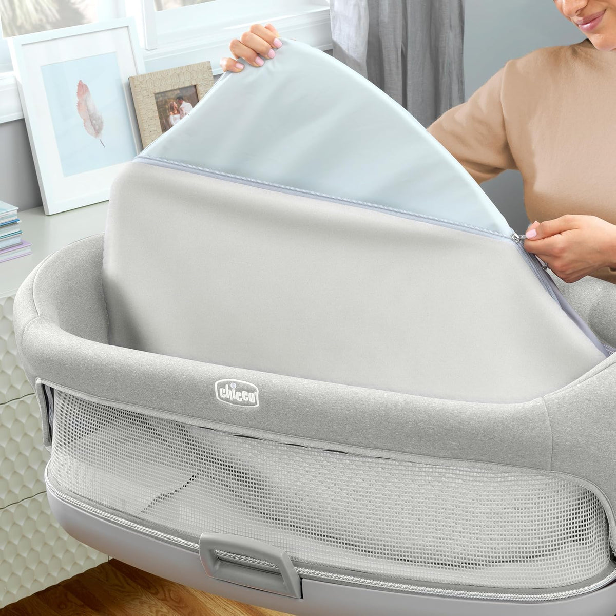 chicco close to you 3-in-1 bedside bassinet with, front angle view