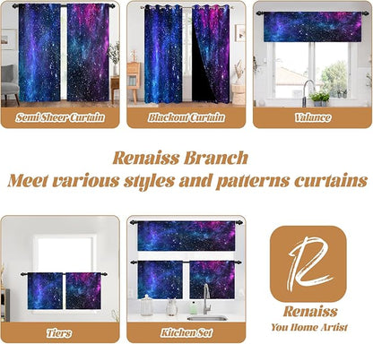 Renaiss 26 x 36 Inch Galaxy Kitchen Curtains Out Space Blue Nebula Universe - Image 8