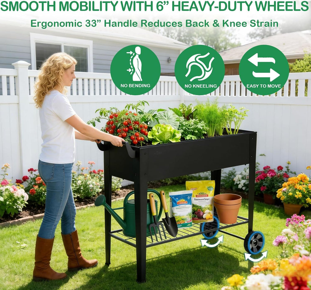 2-Pack 32" Tall Elevated Raised Garden Bed with Wheels and Shelf