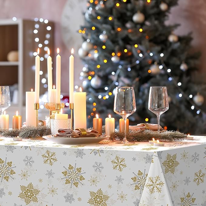 Jectivs 3Pcs Christmas Snowflake Party Tablecloths Decorations, Plastic White - Image 6