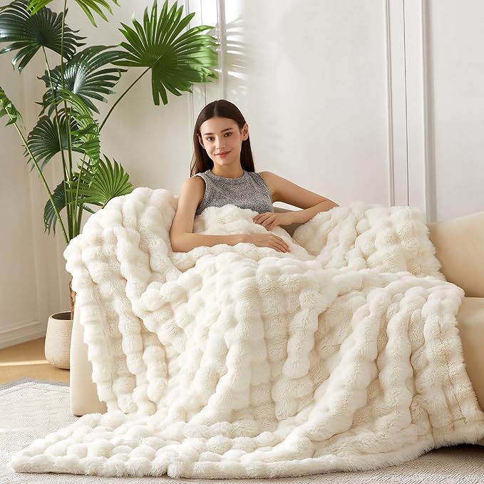 COOVA Faux Fur Throw Blanket for Couch, Cozy Soft and Fuzzy Plush Rabbit Fur - Image 2