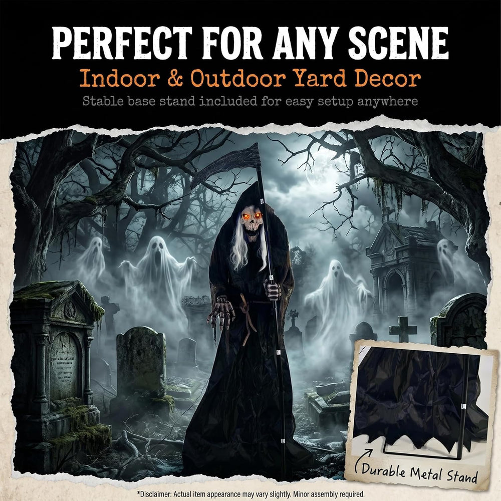 6FT Animated Grim Reaper Halloween Decoration - Sound Activated Halloween Ani...