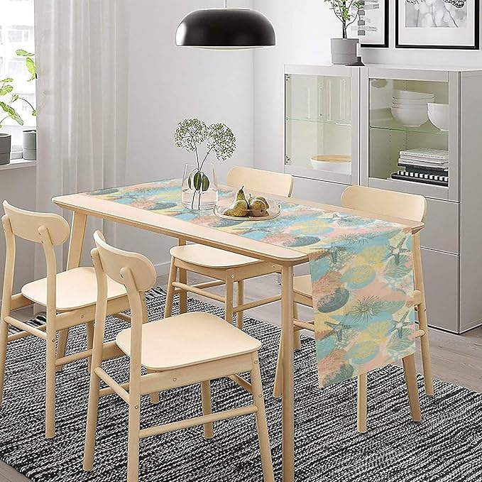 Nautical Starfish Kitchen Table Runner Colorful Coral Pink Blue Yellow Table - Image 8
