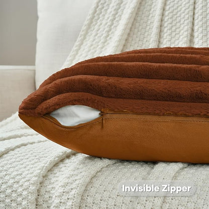 FUTEI Rust Throw Pillow Covers Set of 2, 12x20 Inch Striped Texture Lumbar - Image 3