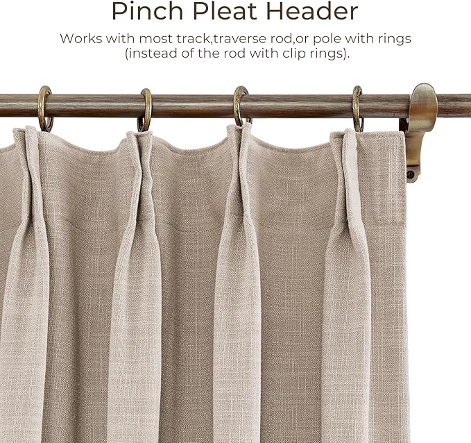 TWOPAGES 52 W x 102 L inch Pinch Pleat Drape Faux Linen Curtain - Image 4