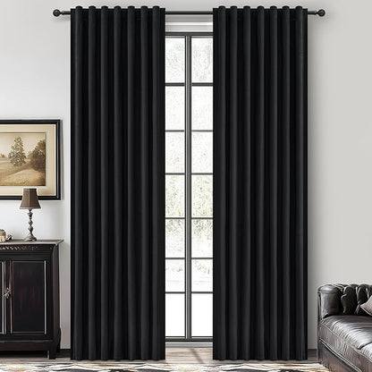 Black Boho Pleated Linen Curtains 105 Inch Floor to Ceiling - Image 7