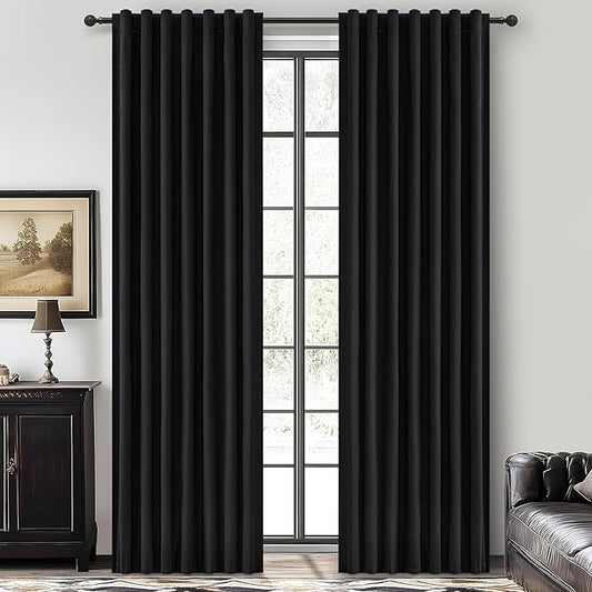 Unique 86 Inch Black Blackout Curtains by QJMYDECO