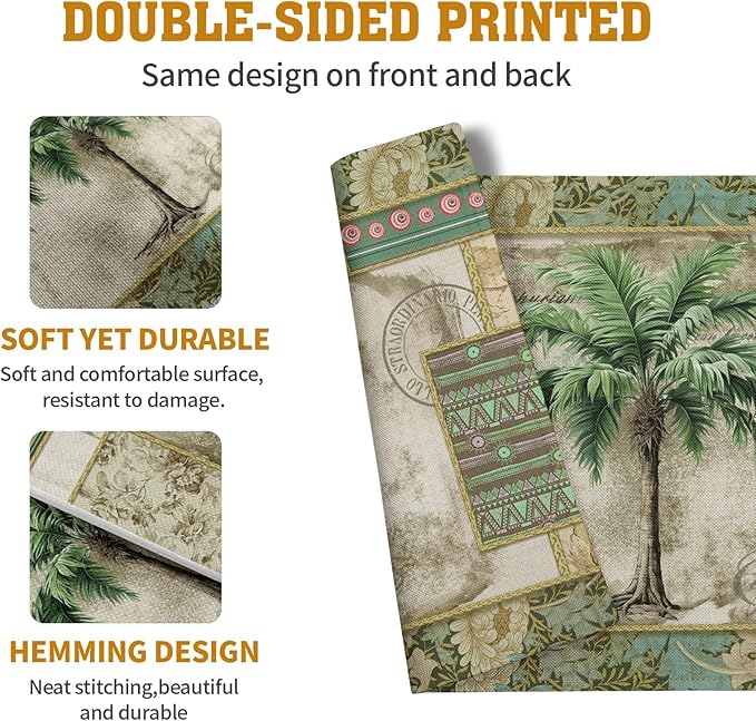 Tropical Palm Tree Placemats Set of 4 Summer Vintage Green Leaf Kitchen Table - Image 5