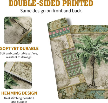 Tropical Palm Tree Placemats Set of 4 Summer Vintage Green Leaf Kitchen Table - Image 5