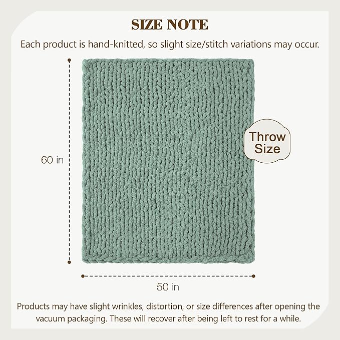 Carriediosa Chunky Knit Throw Blanket 50" X 60", 100% Hand Made Large Chenille - Image 3