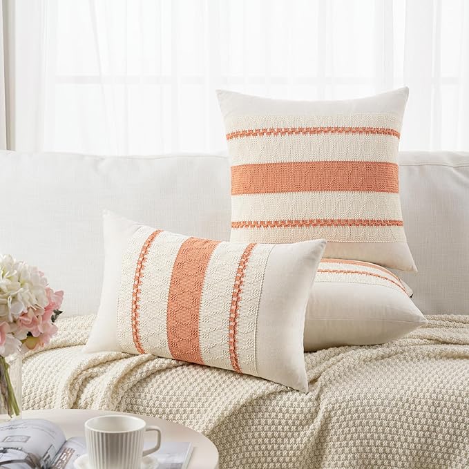 Fancy Homi Set of 2 Boho Coral Euro Decorative Throw Pillow Cover 26x26 Inch - Image 5