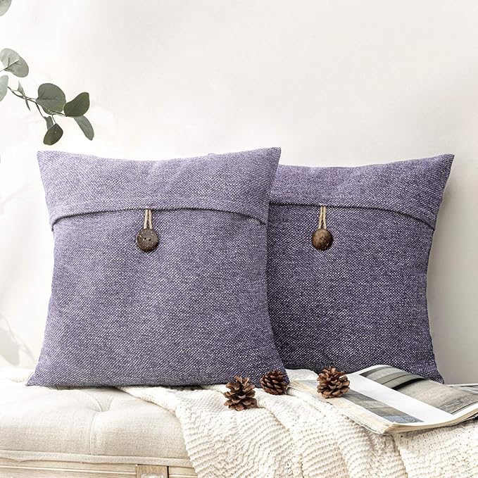 Phantoscope Pack of 2 Farmhouse Throw Pillow Covers Button Vintage Linen by Phantoscope