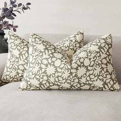 Foindtower Set of 2 Decorative Neutral Floral Throw Pillow Covers Accent by Foindtower
