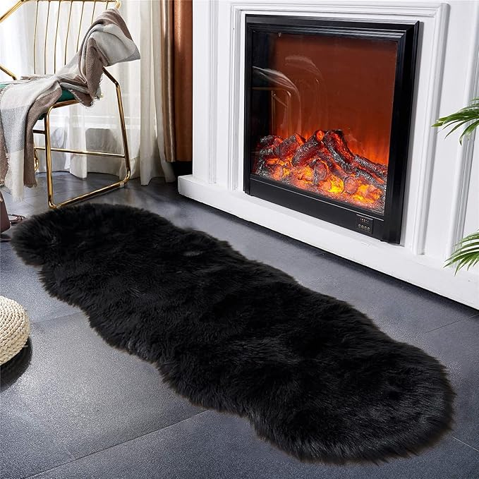 Latepis Black Runner Rugs 2x6 Faux Sheepskin Fur Rug - Image 4