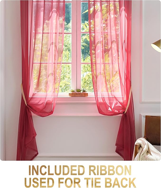 Foil Stripe Burgundy Sheer Curtains 120 inches Length 2 Panels - Image 4