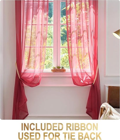 Foil Stripe Burgundy Sheer Curtains 104 inches Length 2 Panels - Image 4