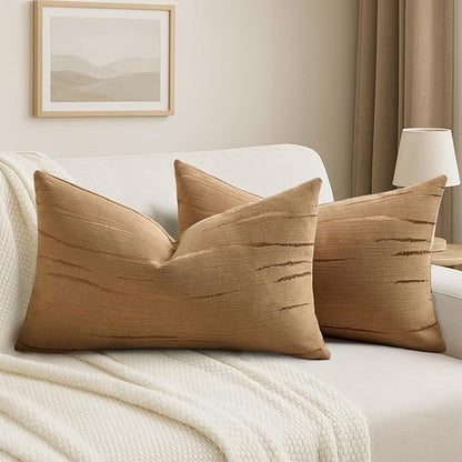 HAUSSY Bronze Throw Pillow Covers 12x20 Inch Set of 2, Boho Embossed Striped by HAUSSY